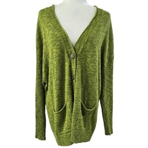 J. Jill Green Apple V-Neck Button-Up Cardigan Drop Shoulders Textured Slouchy